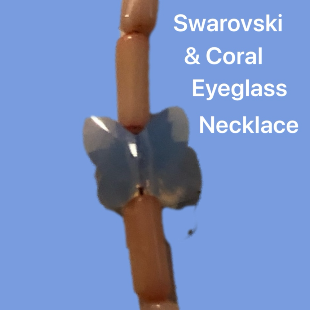 NWT Delicate Coral & Swarovski eyeglass necklace